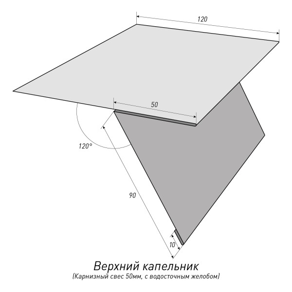 Верхний капельник (Карнизный свес 50мм, с водосточным желобом)Топ Фальц